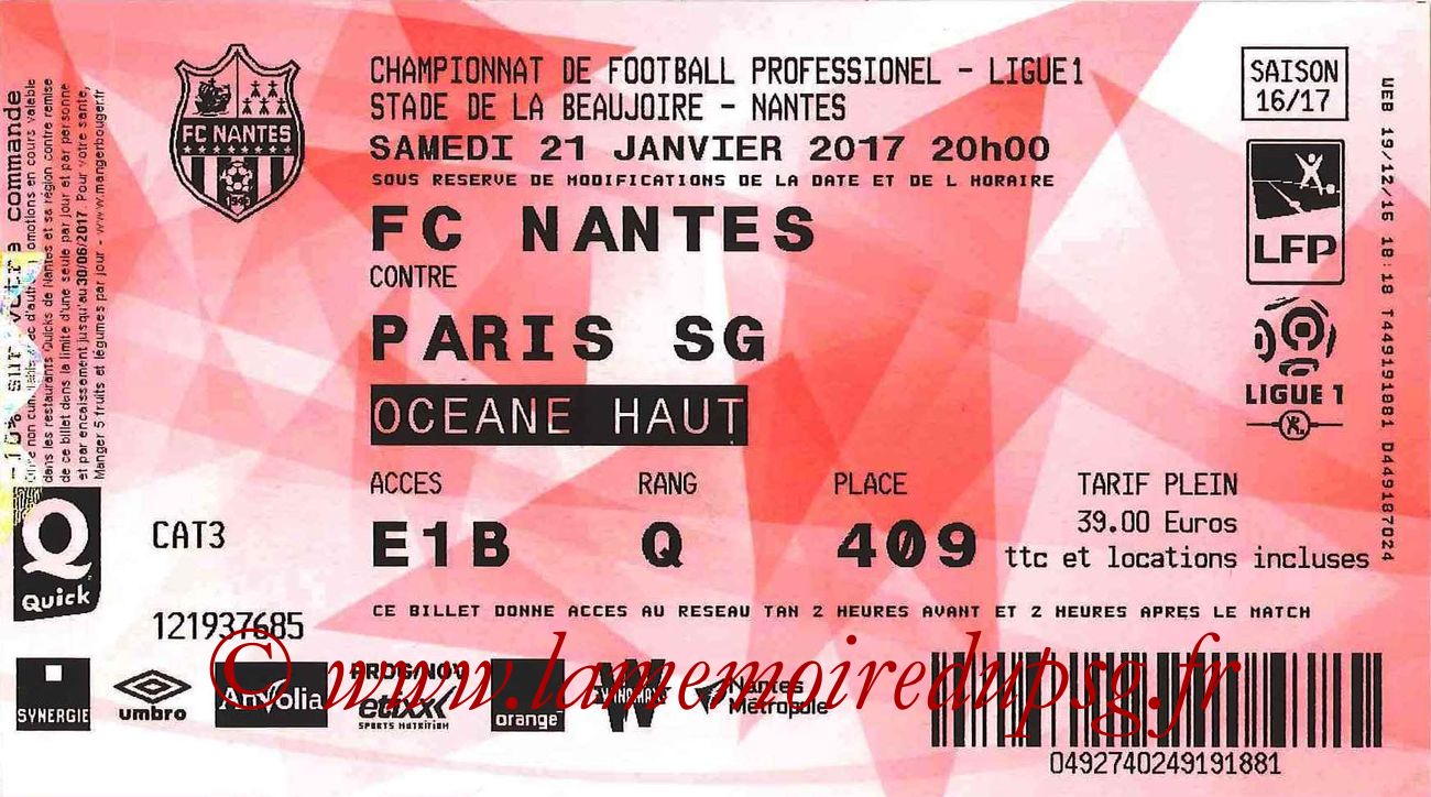 2017-01-21  Nantes-PSG (21ème L1, Ticketnet)