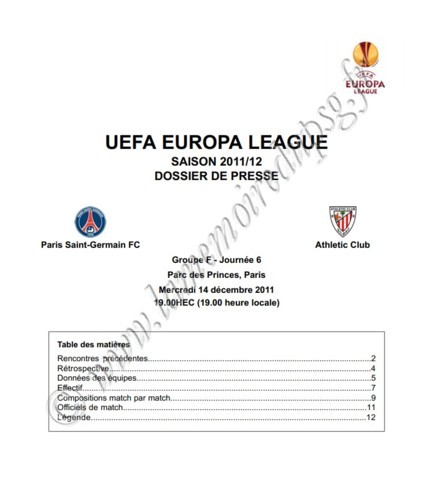 2011-12-14  PSG-Athletic Bilbao (6ème poule C3, Dossier de presse)