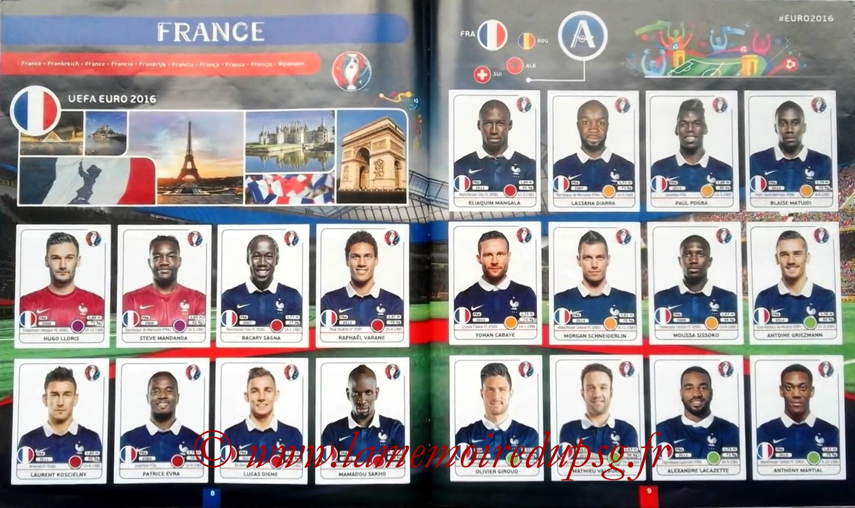 Panini Euro 2016 Stickers - Pages 08 et 09 - France