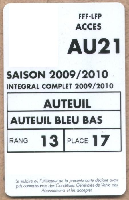 Carte d'abonné PSG 2009-10