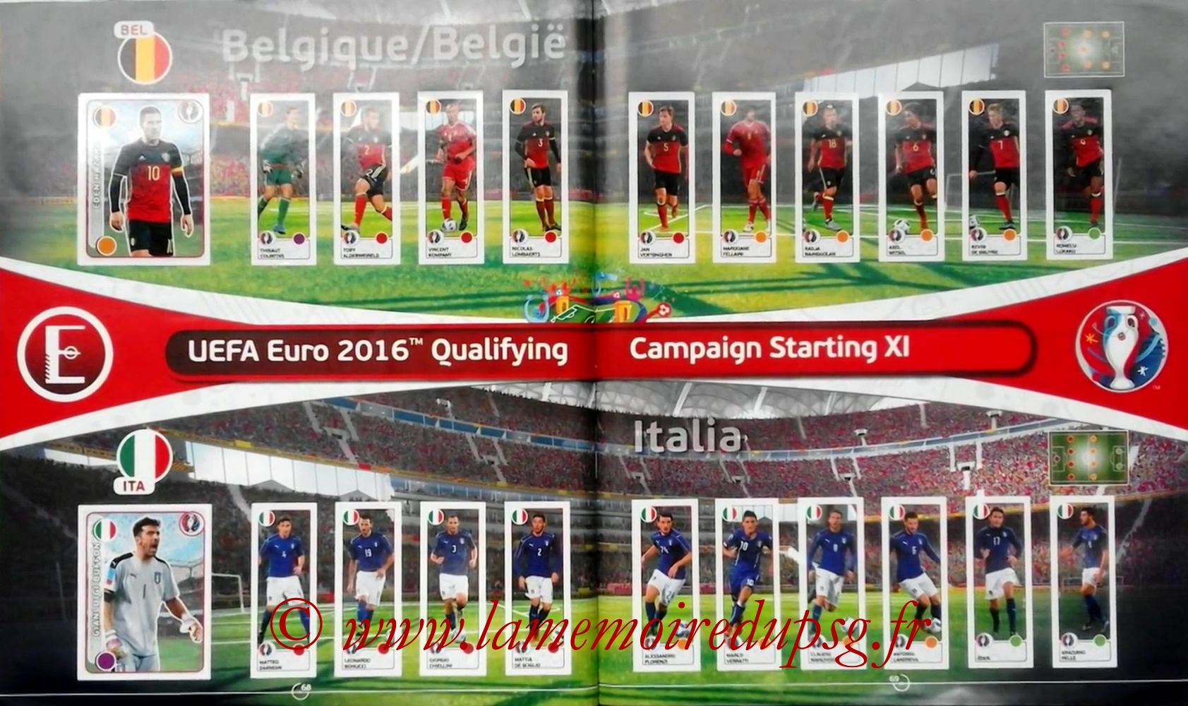 Panini Euro 2016 Stickers - Pages 68 et 69 - Belgique et Italie