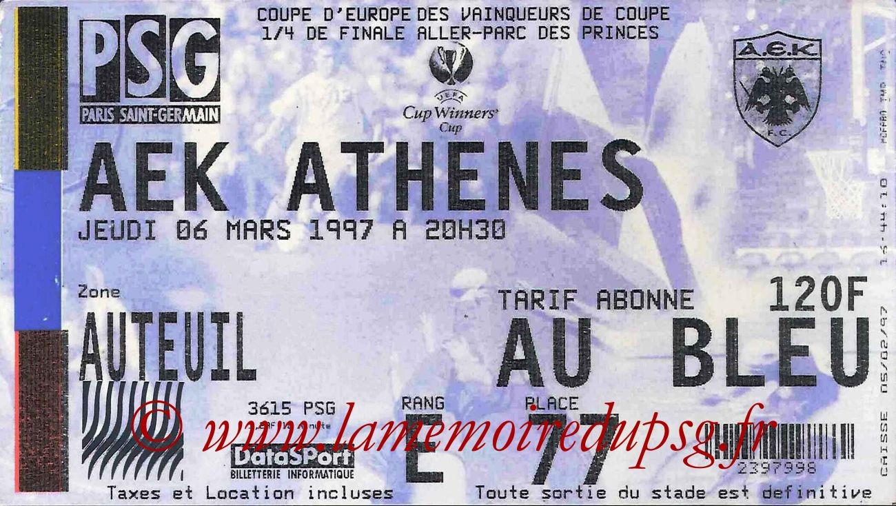 1997-03-06  PSG-AEK Athènes (Quart Finale Aller C2)