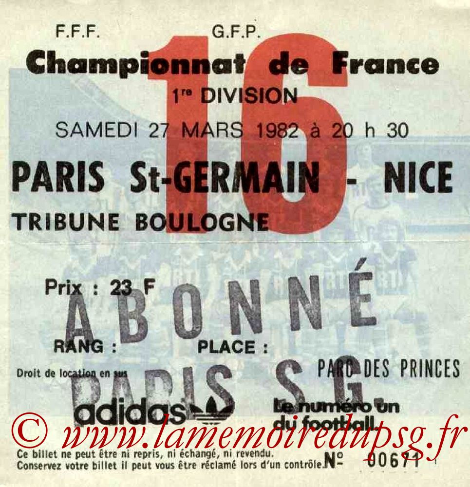 1982-03-27  PSG-Nice (32ème D1, Ticket N°16)