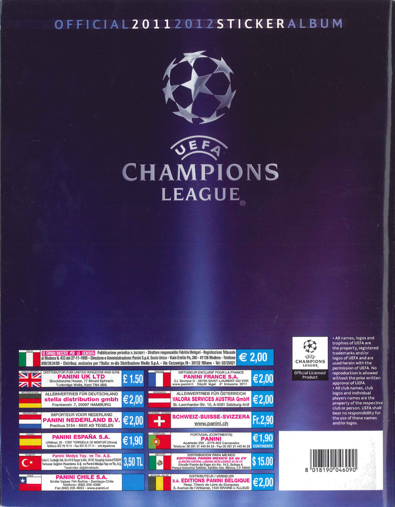 2011-12 - Panini Champions League - Dos d'album