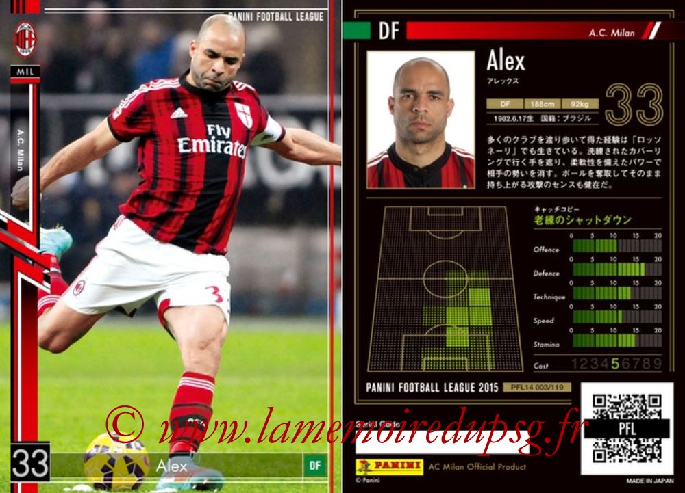 N° 003 - ALEX (Janv 2012-14, PSG > 2014-15, Milan AC, ITA)