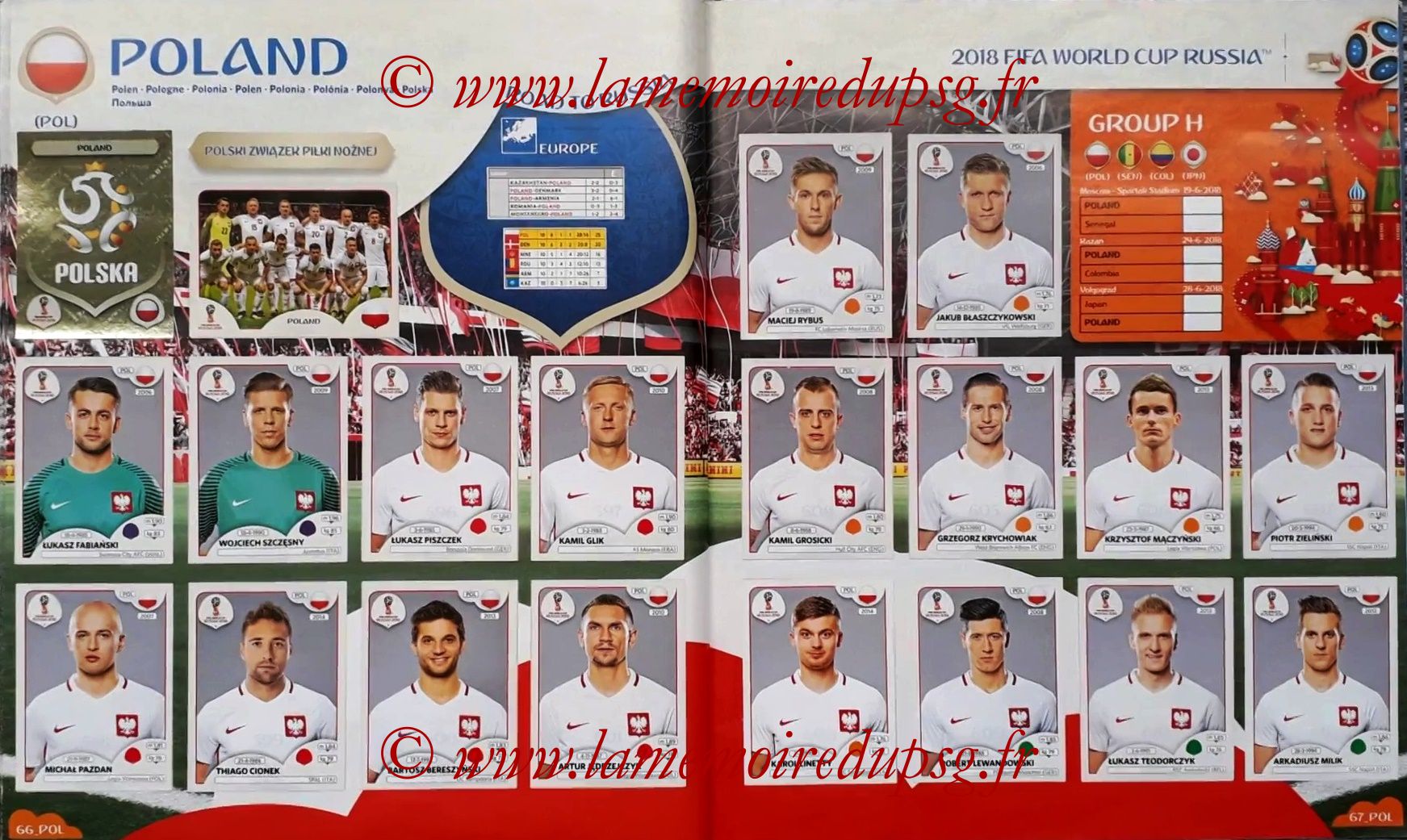 2018 - Panini FIFA World Cup Russia Stickers - Pages 66 et 67 - Pologne