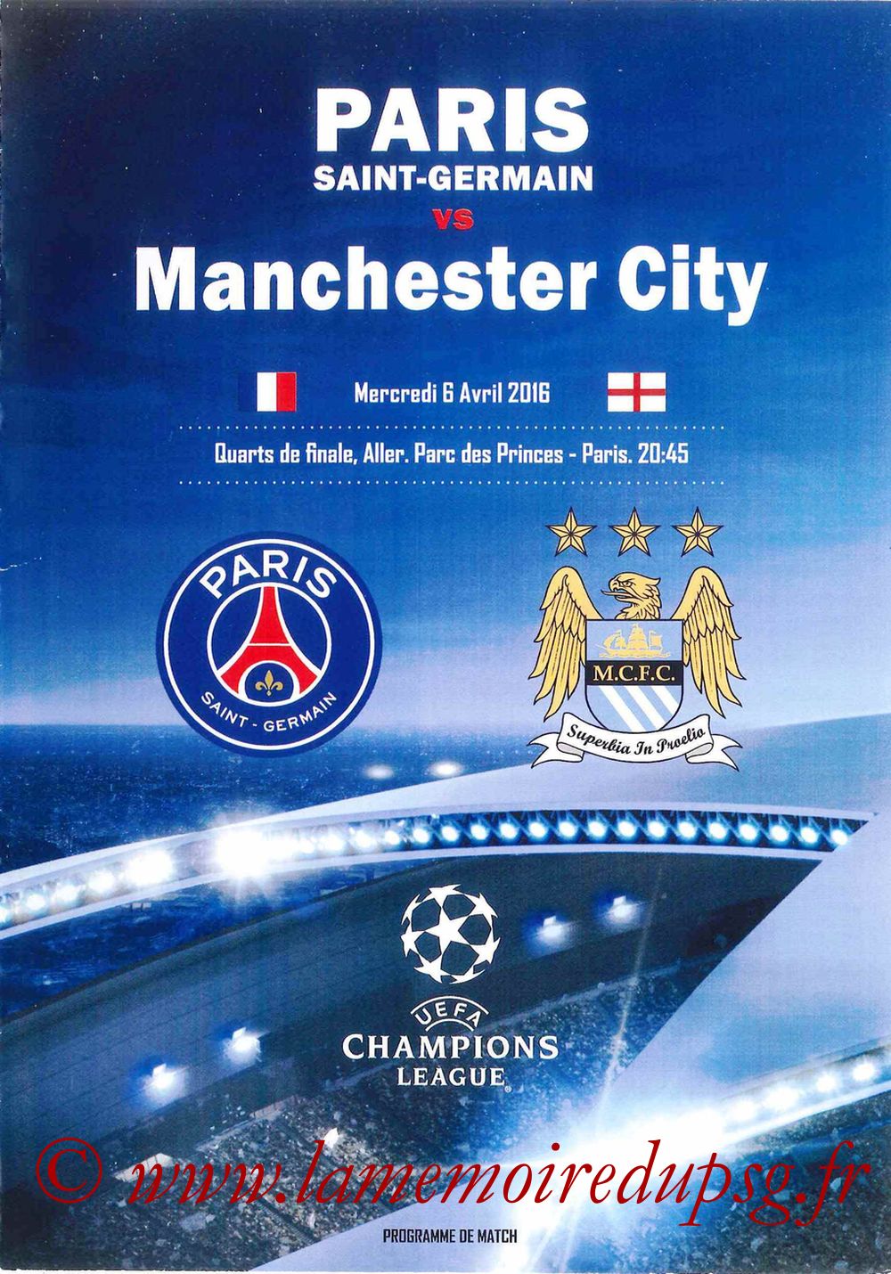 2016-04-06  PSG-Manchester City (Quart C1 Aller, Programme pirate2)