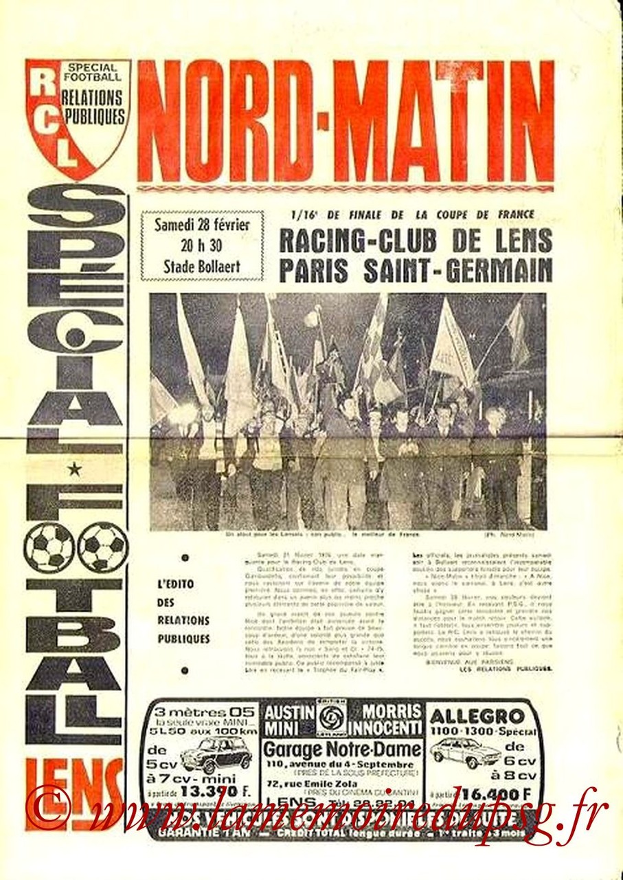 1976-02-28  Lens-PSG (16ème Aller CF, Spécial football)