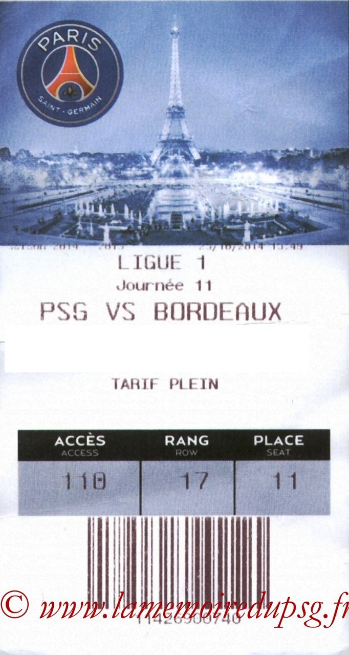 2014-10-25  PSG-Bordeaux (11ème L1, E-ticket)