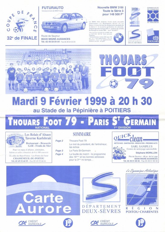 1999-02-09  Thouars-PSG (32ème Finale CF rejoué à Poitiers, Programme Officiel)