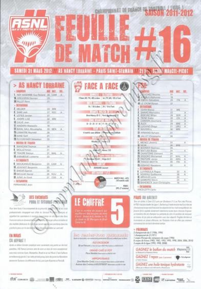 2012-03-31  Nancy-PSG (30ème L1, Feuille de match N°16)