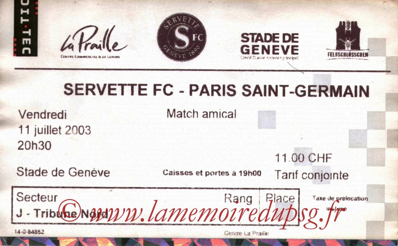 2003-07-11   Servette-PSG (Amical à Genève)