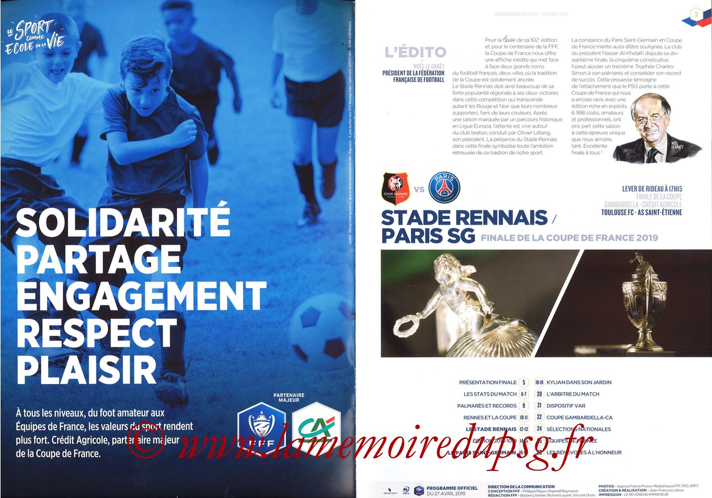 2019-04-27  Rennes-PSG (Finale CF au Stade de France, Programme officiel FFF) - Pages 02 et 03