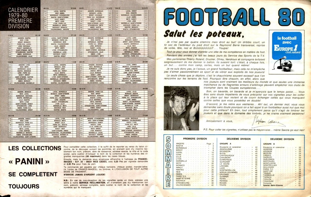 1979-80 - Panini 1980 - Pages 00 et 01 - Calendrier + Sommaire