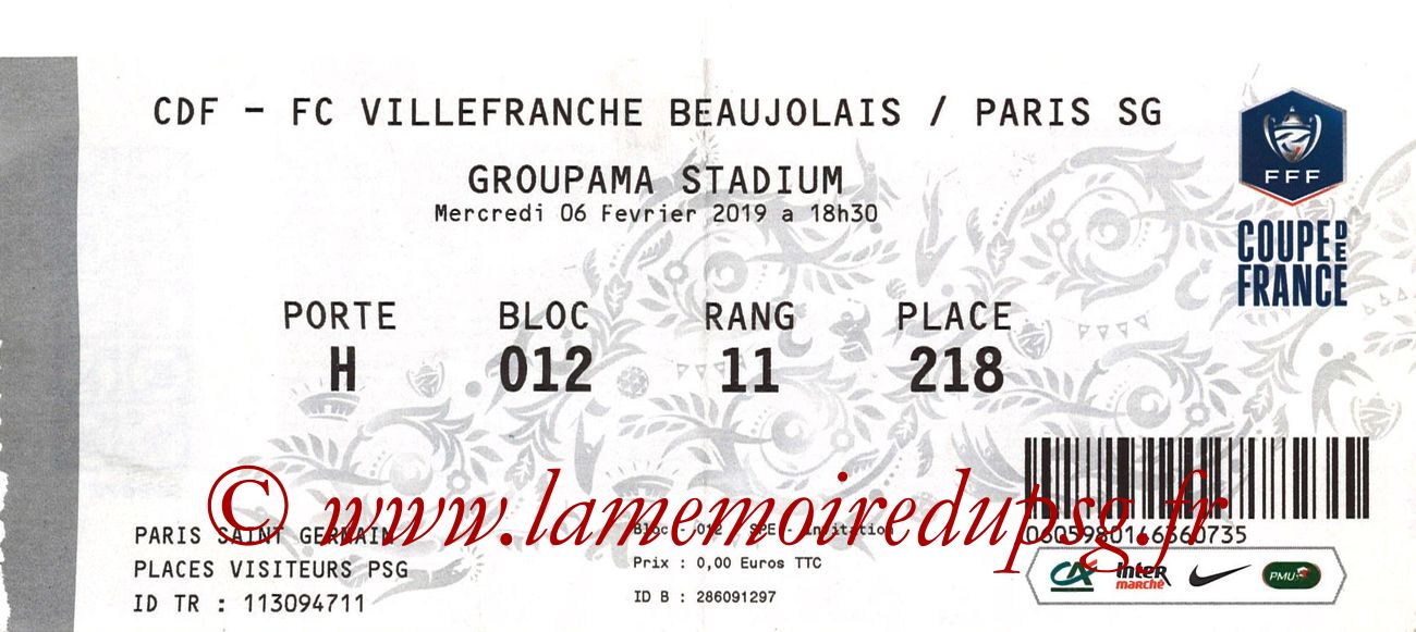 2019-02-06  Villefranche Beaujolais-PSG (8ème CF à Lyon)