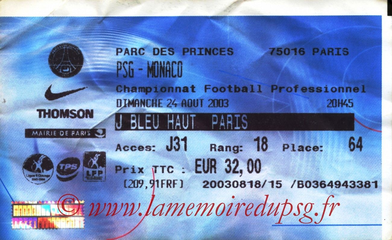 2003-08-24   PSG-Monaco (4ème L1, billetel)