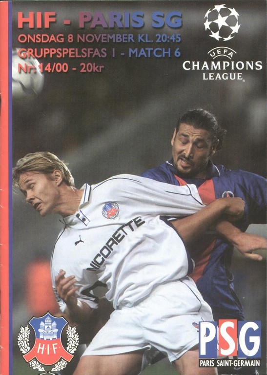 2000-11-08  Helsigborg-PSG (6ème Poule C1, 1ère Phase, Programme officiel)