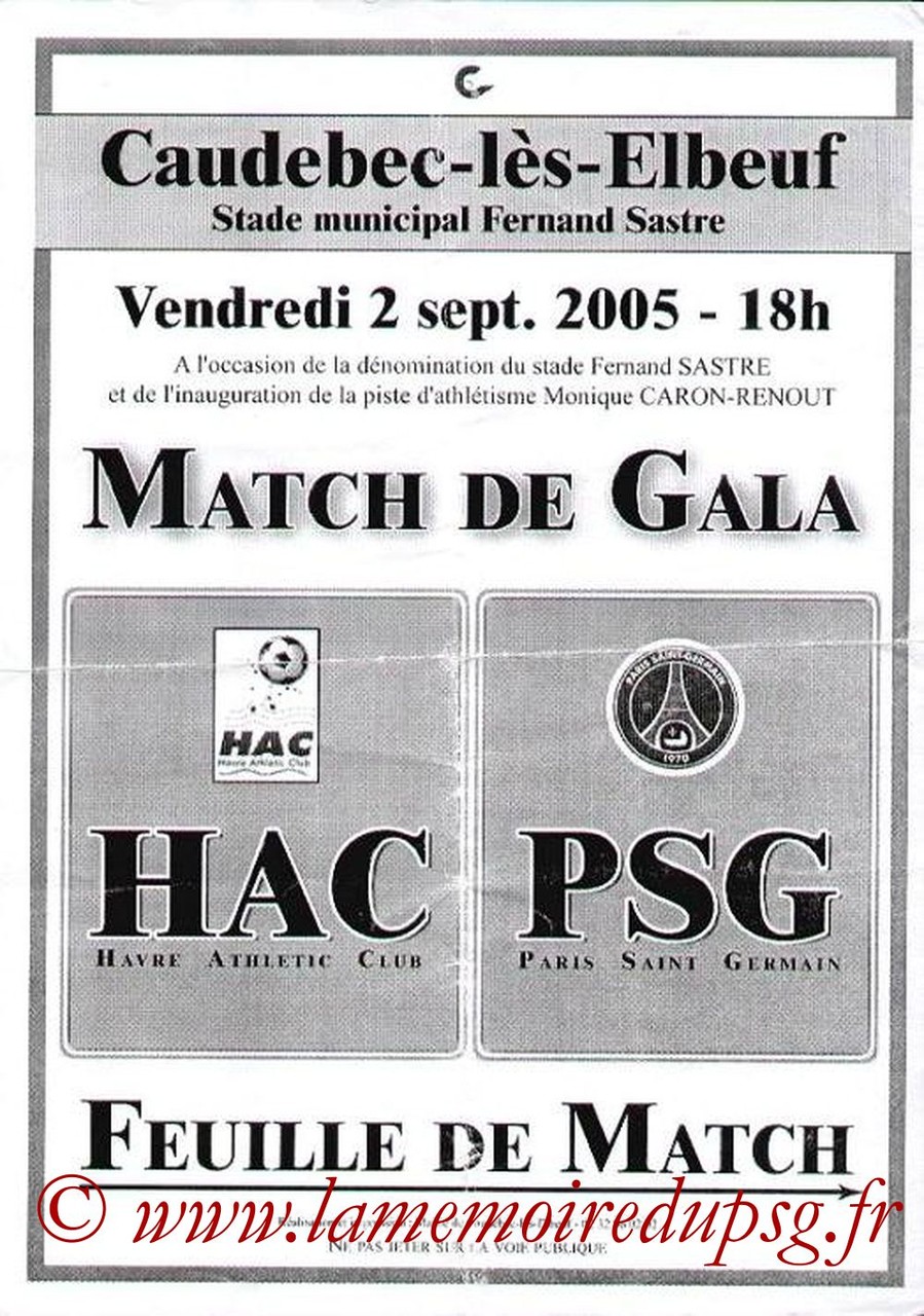 2005-09-02  Le Havre-PSG (Amical à Caudebec-les-Elbeuf, Affichette)