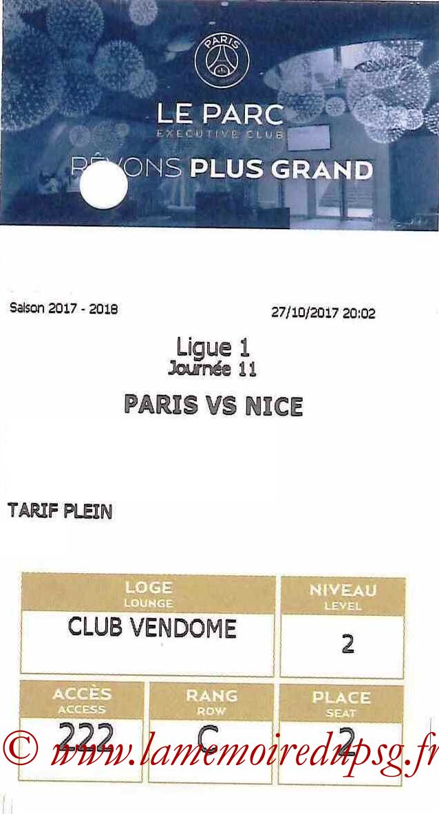 2017-10-27  PSG-Nice (11ème L1, E-ticket Executive club2)