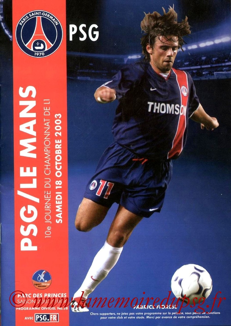 2003-10-18  PSG-Le Mans (10ème L1, Programme officiel N°38)