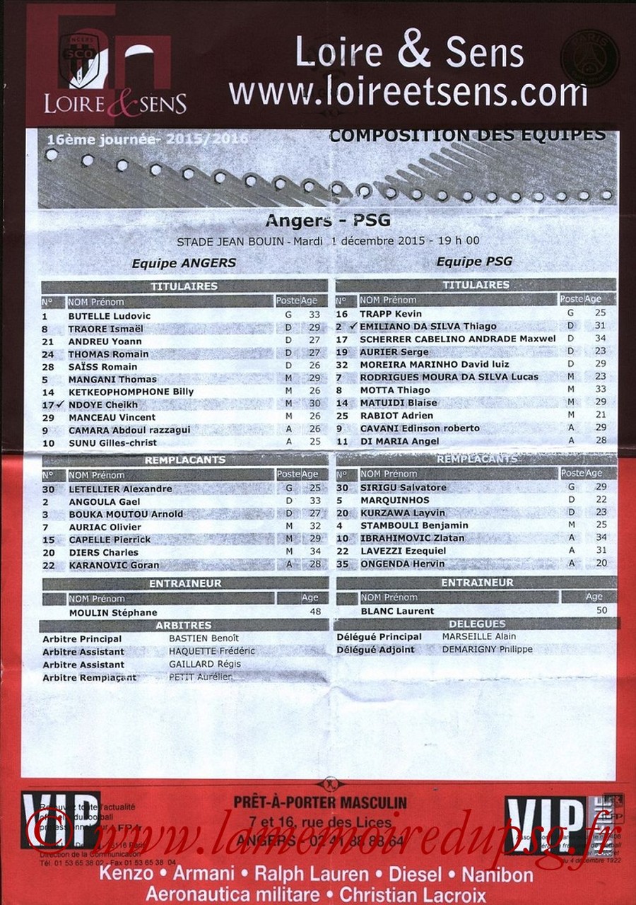 2015-12-01  Angers-PSG (16ème L1, Feuille de match)