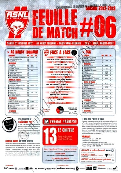 2012-10-27  Nancy-PSG (10ème Journée, Feuille de Match N°6)