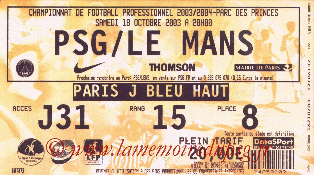 2003-10-18   PSG-Le Mans (10ème L1, bis)