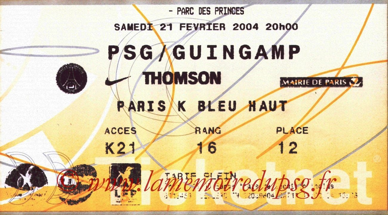 2004-02-21   PSG-Guingamp (25ème L1, Ticketnet)