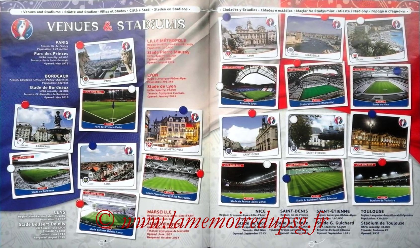 Panini Euro 2016 Stickers - Pages 04 et 05 - Villes et Stades