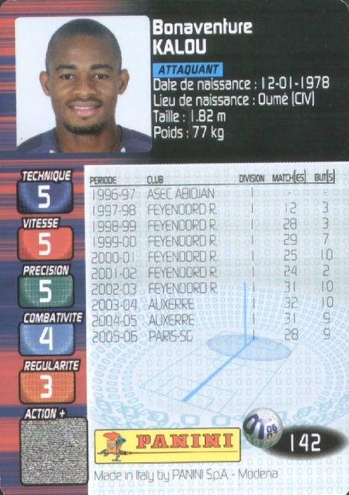 N° 142 - Bonaventure KALOU (Verso)