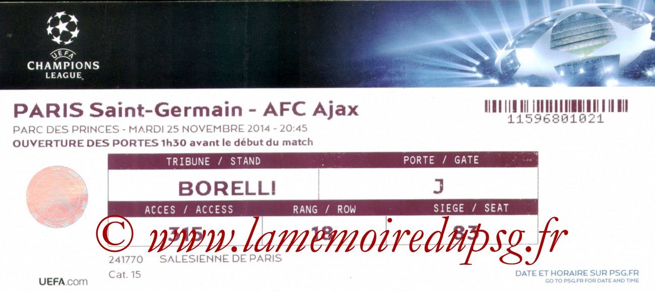 2014-11-25  PSG-Ajax (5ème Poule C1)