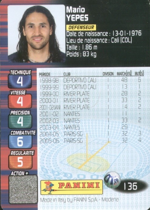 N° 136 - Mario YEPES (Verso)