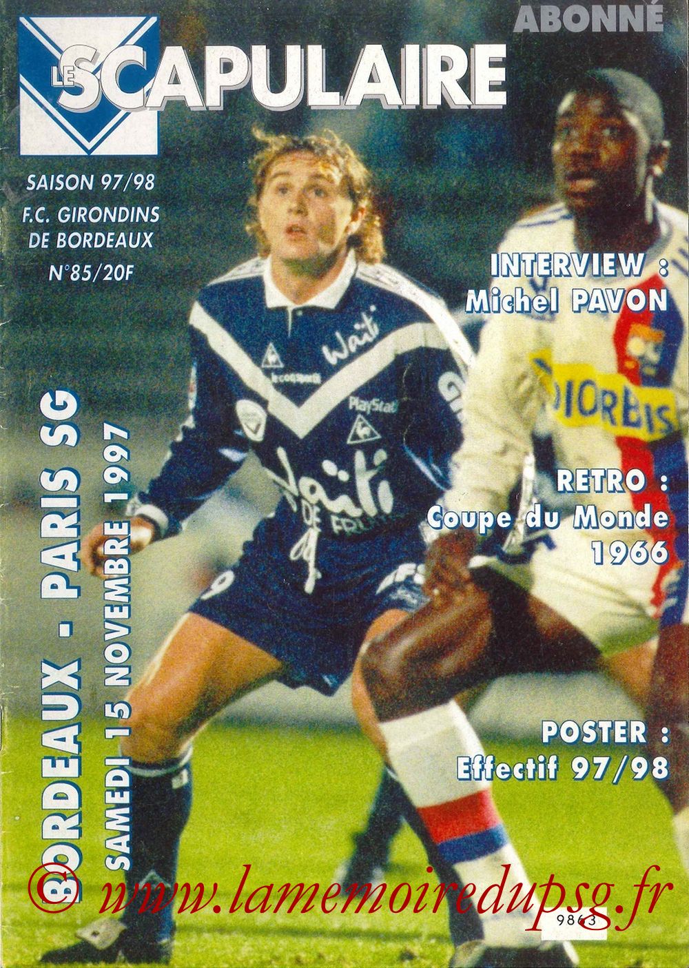 1997-11-15  Bordeaux-PSG (16ème D1, Le Scapulaire N°85)