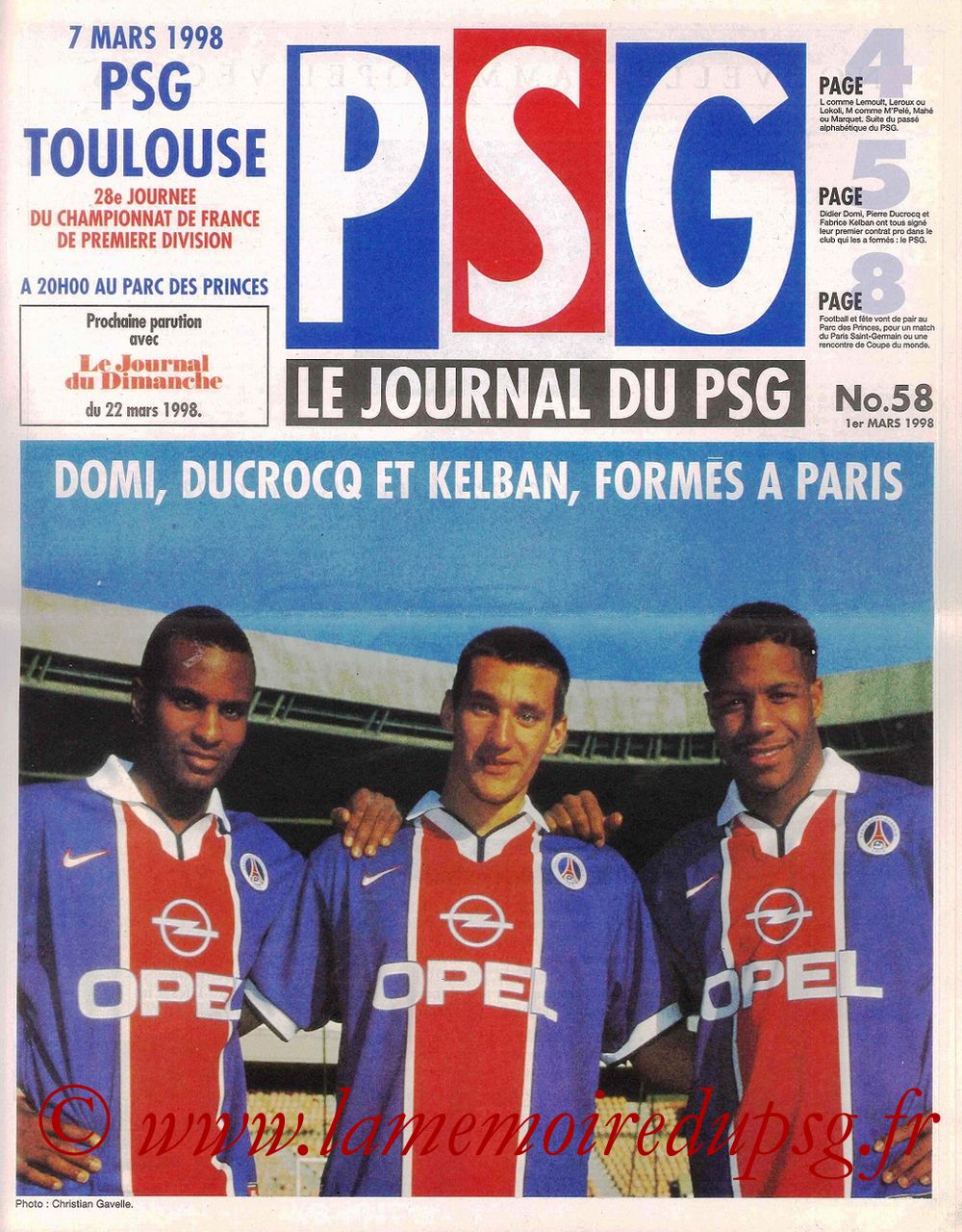 1998-03-07  PSG-Toulouse (28ème D1, Le Journal du PSG N° 58)