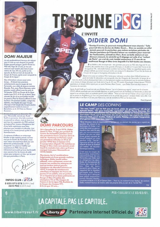 2001-03-03  PSG-Toulouse (28ème D1, Tribune PSG N°27)