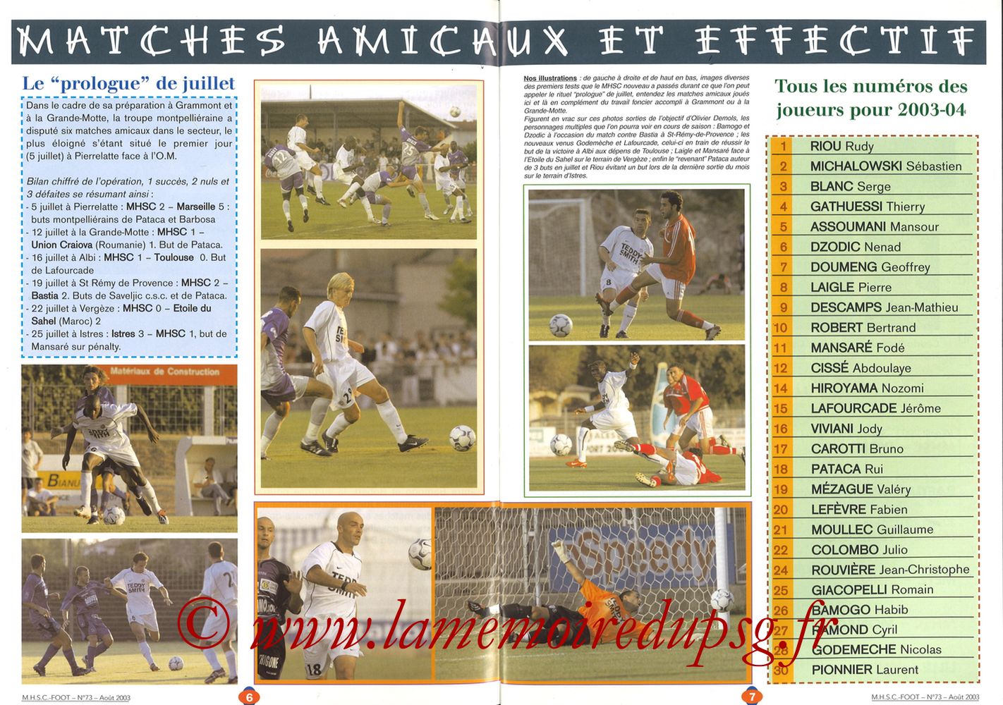 2003-08-30  Montpellier-PSG (5ème L1, MHSC Foot N°73) - Pages 06 et 07