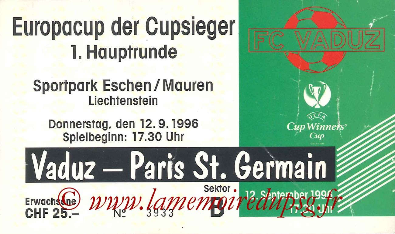 1996-09-12  FC Vaduz-PSG (16ème Finale Aller C2)
