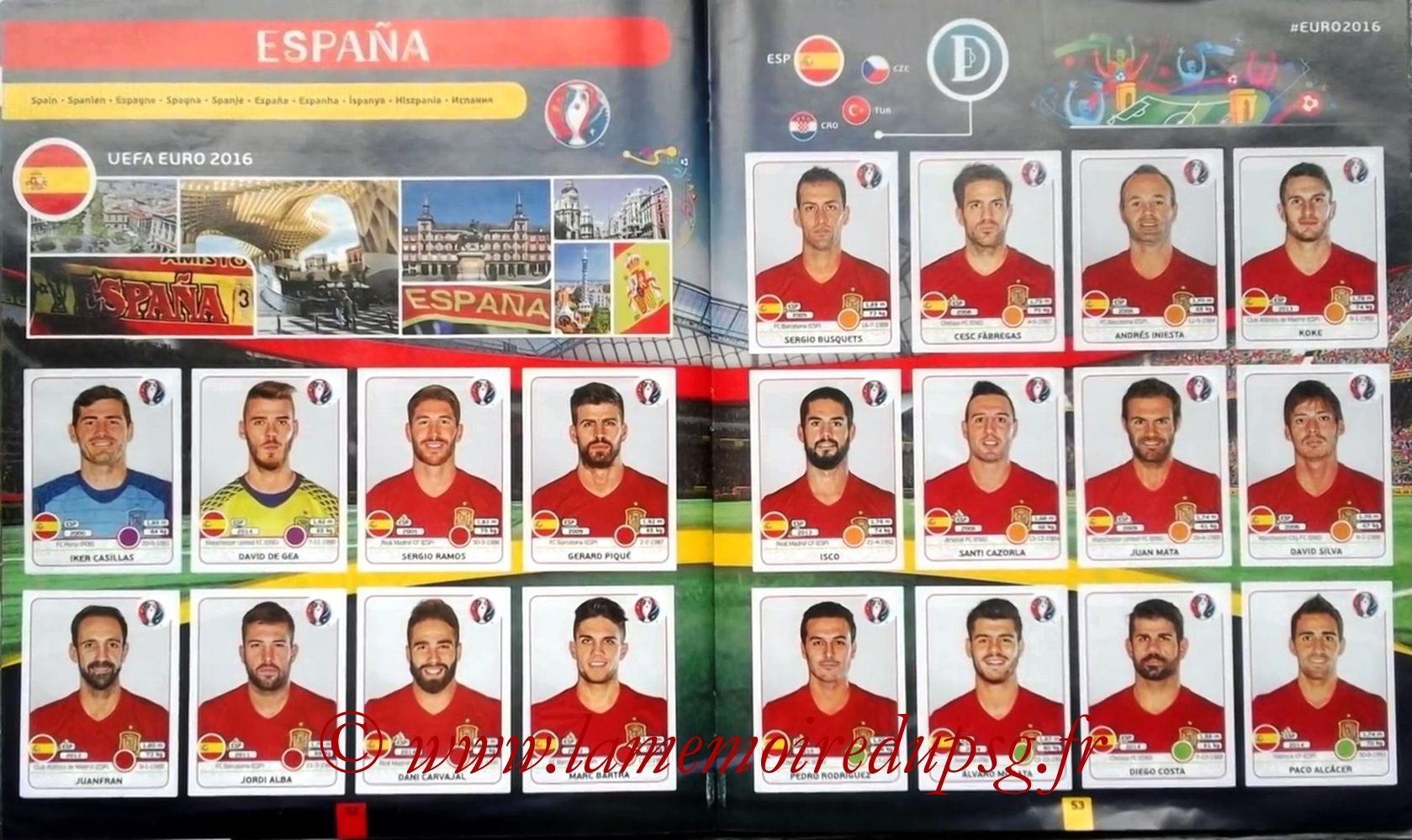 Panini Euro 2016 Stickers - Pages 52 et 53 - Espagne