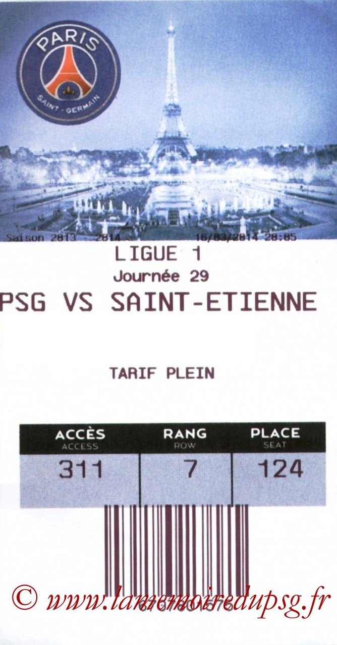 2014-03-16  PSG-Saint Etienne (29ème L1, E-ticket)