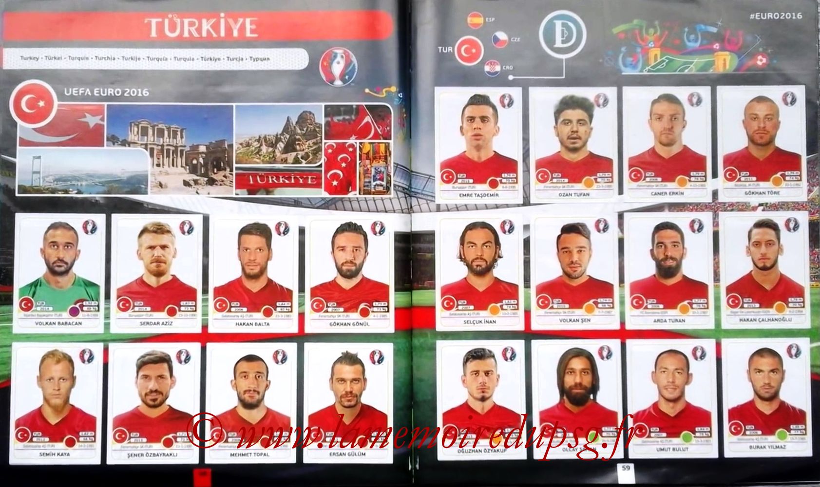 Panini Euro 2016 Stickers - Pages 58 et 59 - Turquie