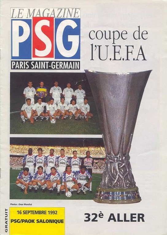 1992-09-16  PSG-PAOK Salonique (32ème Finale Aller C3,  Le Magazine PSG N°HS)