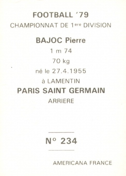 N° 234 - Pierre BAJOC (Verso)