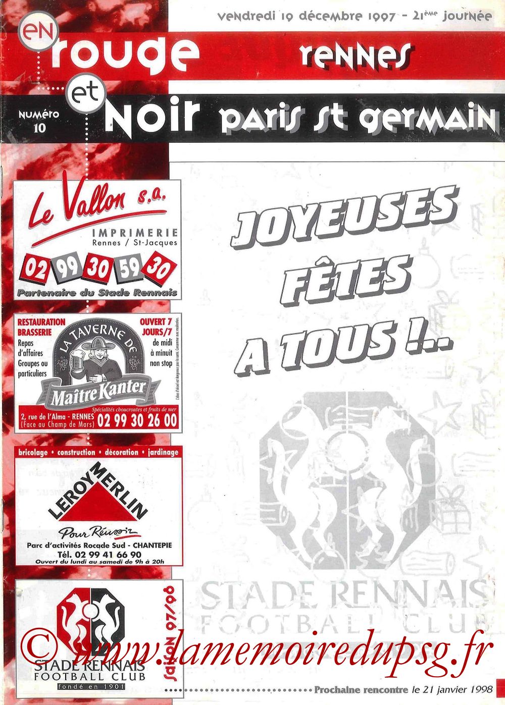 1997-12-19  Rennes-PSG (21ème D1, Rouge et Noir N°10)