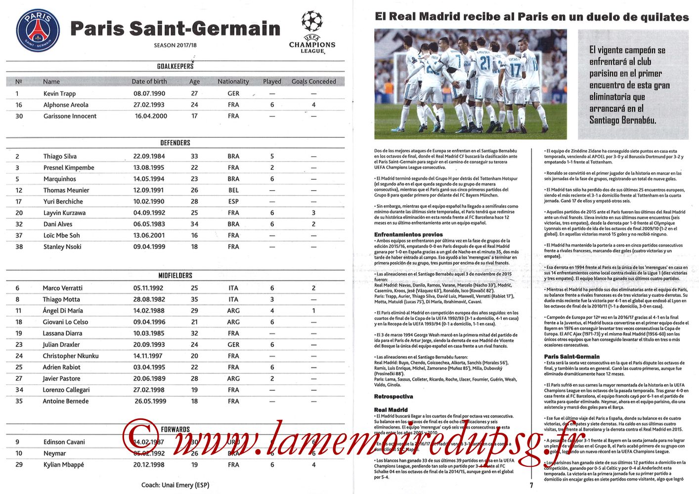 2018-02-14  Real Madrid-PSG (8ème C1 aller, Programme pirate) - Pages 06 et 07