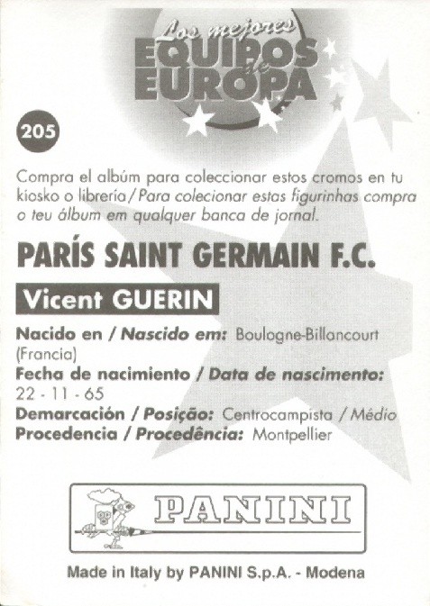 N° 205 - Vincent GUERIN (Verso)