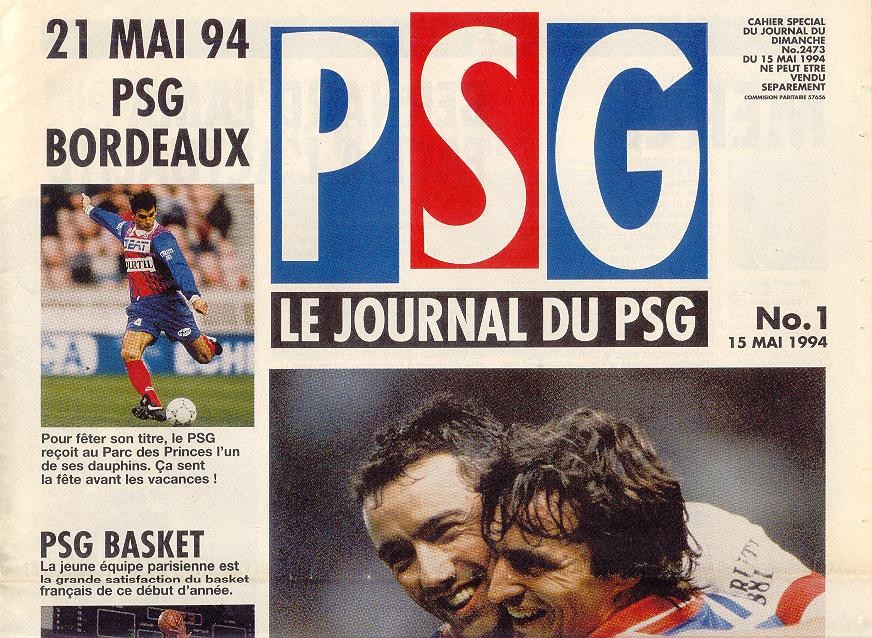 1994-05-21  PSG-Bordeaux (38ème D1,Le journal du PSG N°1)