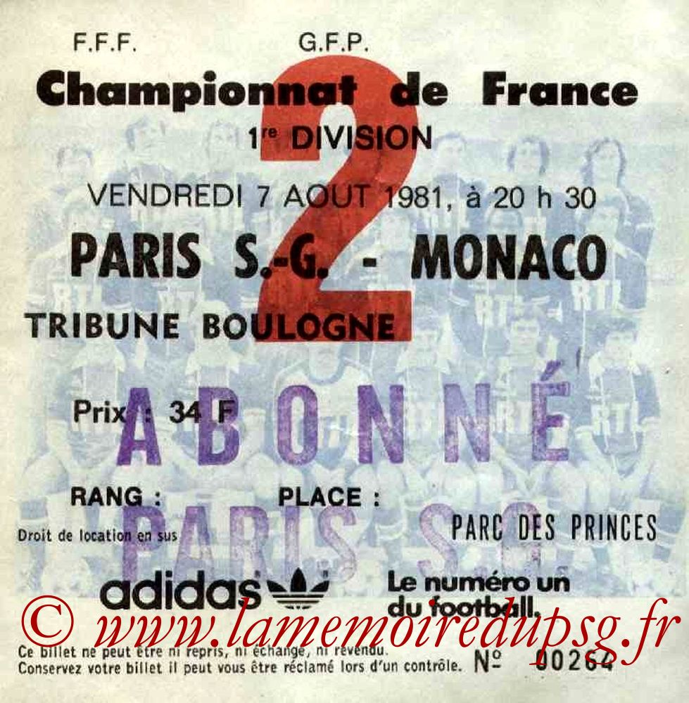 1981-08-07  PSG-Monaco (4ème D1, Ticket N°2)