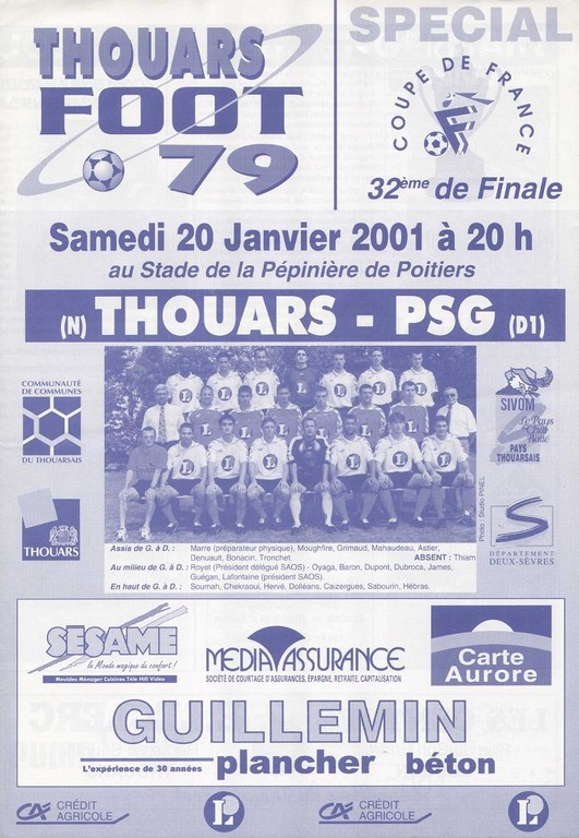 2001-01-20  Thouars-PSG (32ème CF à Poitiers, Programme officiel)