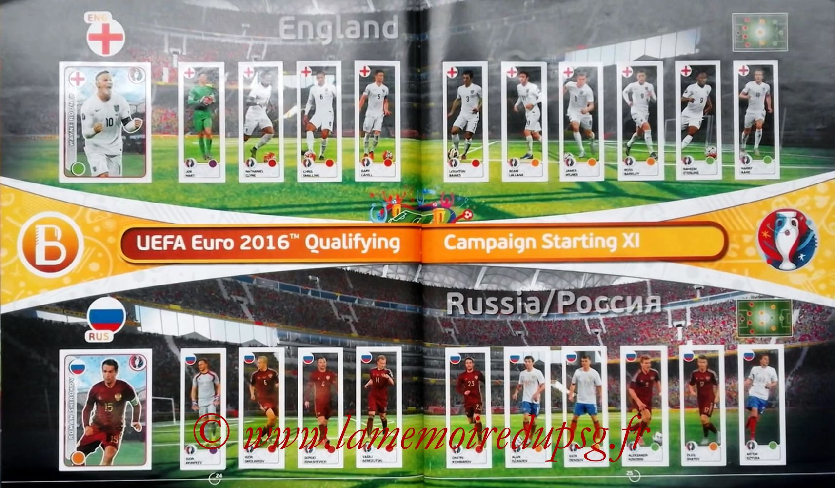 Panini Euro 2016 Stickers - Pages 24 et 25 - Angletterre et Russie