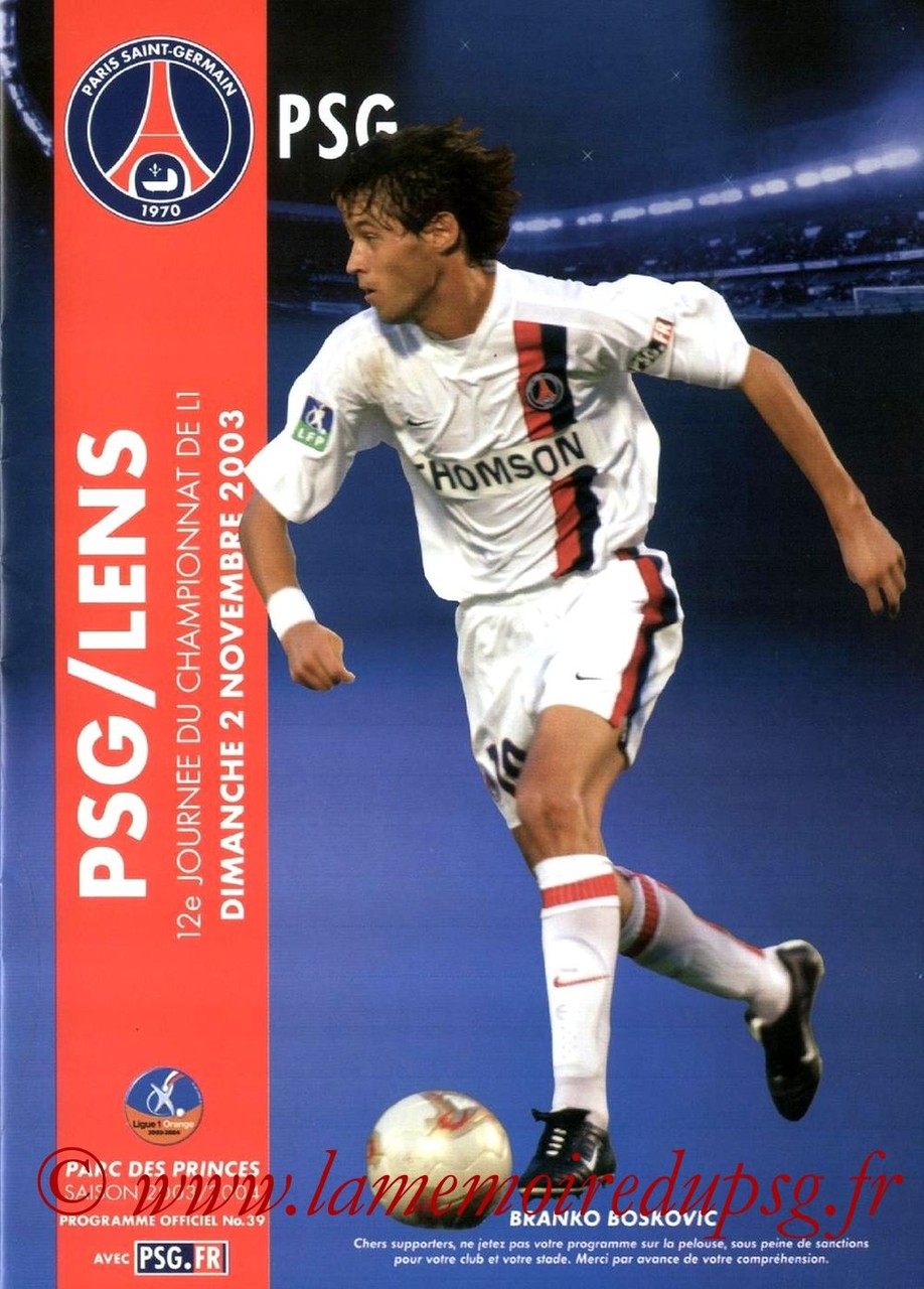 2003-11-02  PSG-Lens (12ème L1, Programme officiel N°39)